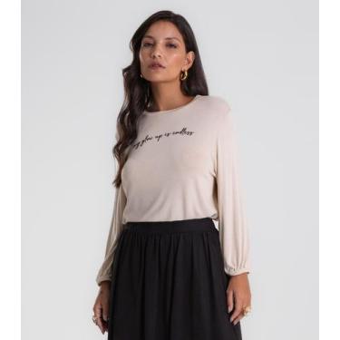 Imagem de Blusa Manga 3/4 Bufante Visco Endless Feminina Bege, M, Bege