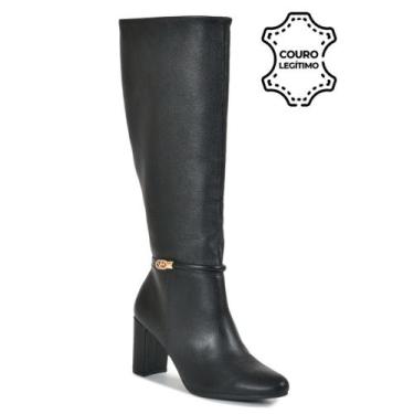 Imagem de Bota de Couro e Cano Longo Feminina Via Marte 234-006-01, Preto, 39