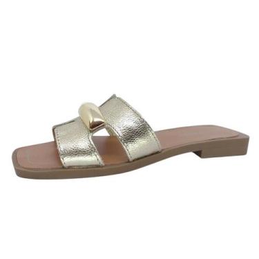 Imagem de Chinelo Feminino Rasteira Couro Elegante Versatil Bottero, Dourado, 36