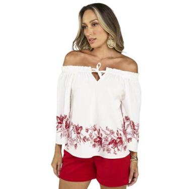 Imagem de Blusa Plus Size Off White Ciganinha 3/4 Tamanho 48 Miravest - MGR Bout