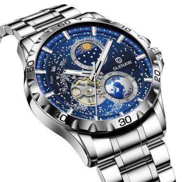 Imagem de Relógio Masculino Automático Glenaw GL8950 Céu Sky Original, Prata/Azu