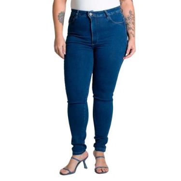 Imagem de Calça Jeans Feminina Sawary Plus Size Cigarrete Azul Escuro, Azul escu