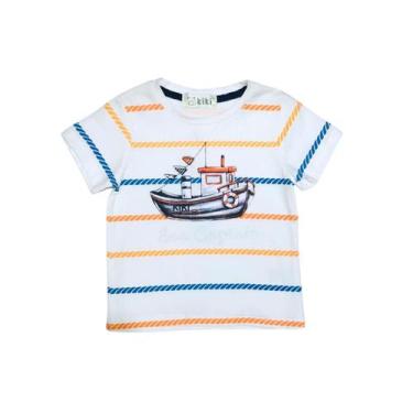 Imagem de Camiseta Infantil Menino Marinheiro - Importada, Branco com laranja, 1
