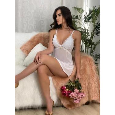 Imagem de Camisola Larah em Tule e Renda com Tanga Fio Dental - Airumã Lingerie,