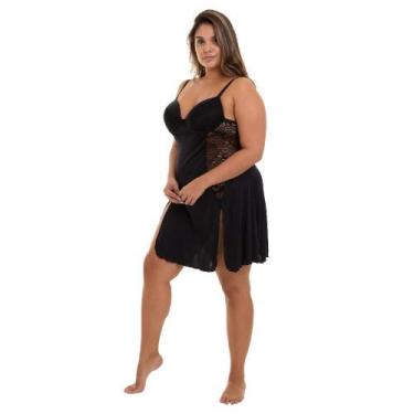 Imagem de Camisola Curta Laterais Com Renda Liganete Sepie 2357 Plus Size, Preto