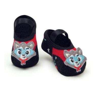 Imagem de Meia Sapatilha Baby Puket Preto 5 A 8 Meses Chocalho Raposa