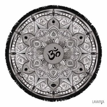 Imagem de Canga Redonda Zen by Lavanya, Zen Cinza Ohm - franja preta, 160cm diam