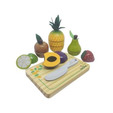 Imagem de Kit de 6 Frutinhas de Madeira com corte, faquinha e tábua, da NewArt -
