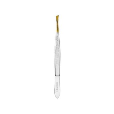Imagem de Pinça Depilação Reta Fina Chanfrada Inox Gold Profissional - LA NOSSI