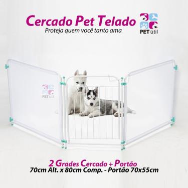 Imagem de Cercado c/ Tela 2 Grades e Portão Pet Cachorro Cão Coelho Prático