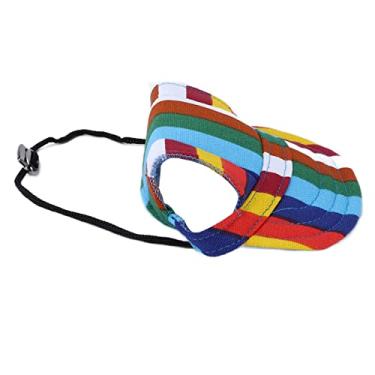 Imagem de Shanrya Chapéus de viseira para cães, confortável, durável, ajustável, proteção solar, chapéu de beisebol para cães de estimação para esportes ao ar livre (listras, P)