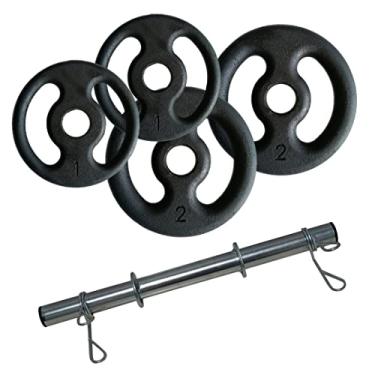 Imagem de Kit de 6kg 4 Anilhas + Barras Com Presilhas Musculação Laizen