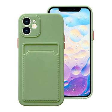 Imagem de Capa de telefone titular do cartão para iPhone 11 12 Mini Pro Max X XR XS Max 6 7 8 Plus SE 2020 Carteira TPU macio Back Capa à prova de choque, verde claro, para iPhone 6 6s