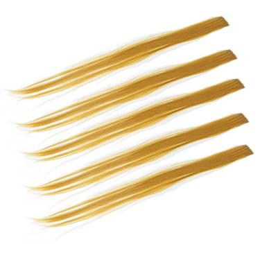 Imagem de Peruca de cabelo comprido, clipe de extensão de cabelo colorido invisível e sem costura Extensões de cabelo clipe de 5 peças para baile para uso diário Ouro