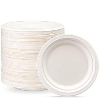 Imagem de Comfy Package [18 cm - Pacote com 125 pratos de papel resistentes brancos e cana-de-açúcar, 100% compostáveis, ecológicos - descartáveis biodegradáveis