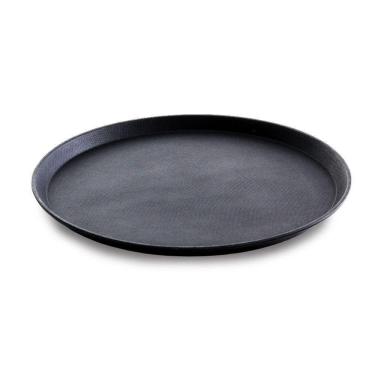 Imagem de Bandeja Redonda Antiderrapante Garçom Para Servir Preta 40Cm