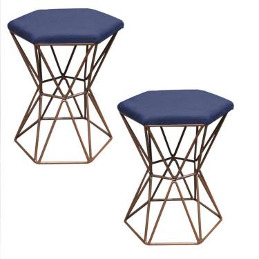 Imagem de Kit 02 Puff Louis Industrial Hexágono Corino Azul Marinho