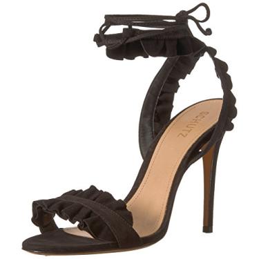 Imagem de Schutz Irem Black Frilly Strappy Open Toe Tie Up Stiletto Heeled Sandals (9.5)