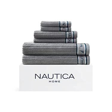 Imagem de Nautica - Conjunto de toalhas de banho de 6 peças, algodão macio absorvente, decoração de banheiro de peso médio, itens essenciais para dormitório (cinza escuro, 6 peças)
