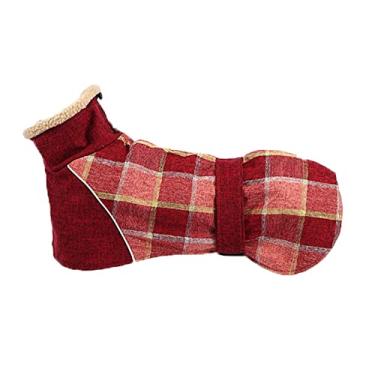 Imagem de Foern Roupas de algodão para cães, casaco quente com gola de lã de cordeiro tira ajustável faixa reflexiva ao ar livre no inverno para cães pequenos, médios e grandes, vermelho, G: 51