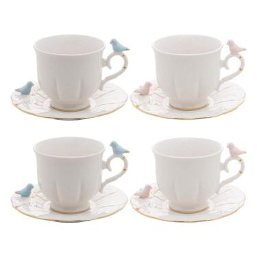 Imagem de Conjunto 4 Xicaras Para Chá Porcelana Birds Wolff 200 Ml