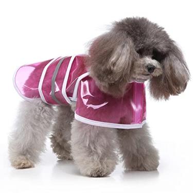 Imagem de Capa de chuva transparente para cães com alça de barriga ajustável e orifício para coleira - moletom com capuz com tira reflexiva Slicker jaqueta de chuva para cães pequenos e médios, rosa, PP (costas: 20cm)