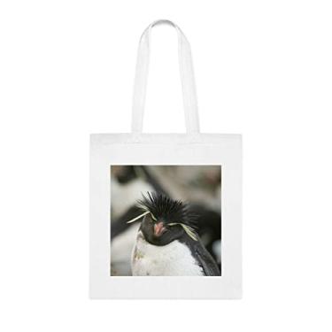 Imagem de Rockhopper Penguin Eudyptes Chrysocome Sacola, Presente Engraçado Pinguim, Bolsa de Ombro, Sacolas Reutilizáveis, Cesta de Natal de Aniversário, Branco