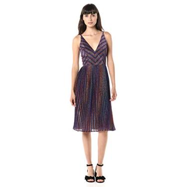 Imagem de DRESS THE POPULATION Vestido de festa feminino Haley sem mangas com caimento profundo e flare plissado, Cobalto metálico multi, XGG
