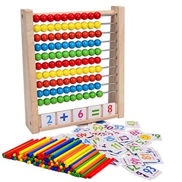 Imagem de Brinquedo ábaco de madeira,ábaco de moldura de madeira de 10 fileiras,com miçangas multicoloridas, brinquedo de ábaco de madeira Brinquedo de aprendizagem de matemática pré-escolar Meninos Meninas,B