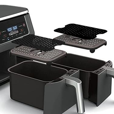 Imagem de 2/4 peças reutilizáveis de silicone para fritadeira a ar para cesta dupla fritadeira quadrada lavável antiaderente tapetes de substituição de papel manteiga acessórios de cozinha (preto)