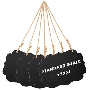 Imagem de Kamehame Placas de lousa suspensas, conjunto de 4 quadros negros pequenos de 15,5 x 10,7 cm com corda de juta, quadro de mensagem frente e verso para quadro de giz de mensagem de memorando para casa, festas, loja, escritório, jardim