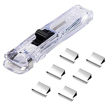 Imagem de Mollensiuer Cortador de Papel Portátil com 50 Clipes de Metal Transparente para Escritório, Escola e Casa