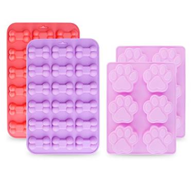 Imagem de HomEdge Jumbo filhote de cachorro pata (6 cavidades) e moldes de osso, moldes de silicone de grau alimentício antiaderente, molde de silicone para chocolate, doces, gelatina, cubo de gelo, petiscos para cães (conjunto de 4 peças)
