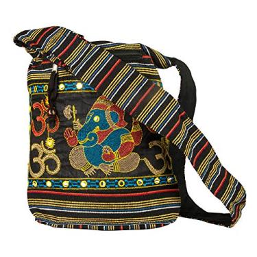 Imagem de Bolsa de ombro feminina Hobo OM preta cruzada elefante bordado escola todos os dias compras casual leve, Preto, amarelo, colorido, Large