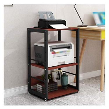 Imagem de KIZQYN Suporte de impressora 3 camadas suporte de impressora móvel de chão ajustável prateleira de máquina de fax scanner de escritório suporte de copiadora de cozinha prateleira de armazenamento de mesa impressora de mesa (cor: marrom)