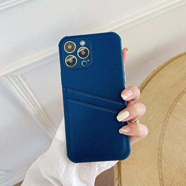 Imagem de Capa de telefone fina e bonita plug-in de cor sólida para iPhone 14 13 12 11 Pro Max XR XS X 7 8 Plus SE Mini Capa de telefone multifuncional à prova de queda, azul, para iPhone 14 Pro Max