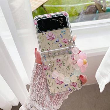 Imagem de Folhas Flores Florais Pulseira Estojo Transparente para Samsung Galaxy Z Flip 3 5G Z Flip3 Zflip3 Flip4 ZFlip4 Capa Traseira,b,Para Z Flip 4