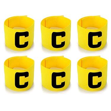 Imagem de Onwon 6 peças elásticas de braçadeira de capitão de futebol ajustável futebol futebol basquete jogador de bandas para adultos jovens, Amarelo, Elastic Soccer Captain Armband Adjustable Football