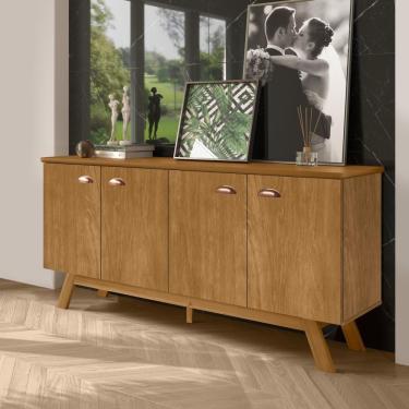 Imagem de Aparador Buffet Balcão Sala de Estar 4 Portas 2 Prateleiras Organizador Balcão Preto Marrom Madeira