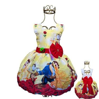 Vestido Infantil Festa Temático Princesa Bela E A Fera Luxo