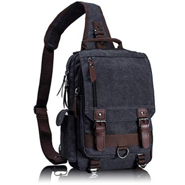 Imagem de Leaper Bolsa tiracolo retrô de lona para homens e mulheres, bolsa de ombro, bolsa transversal, bolsa de viagem, A - preto 1, Large, Casual