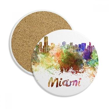 Imagem de Porta-copos de cerâmica Miami America City com pedra de aquarela para caneca presente 2 peças