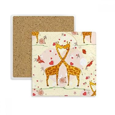 Imagem de Porta-copos quadrados de girafas amarelas para o Dia dos Namorados com suporte de subplaca para caneca