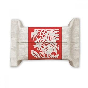 Imagem de Bolsa de linho de algodão para lenços faciais do zodíaco da China com corte de papel de galo