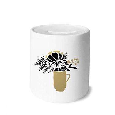 Imagem de DIYthinker Vaso de folhas de flores com citação dourada, caixa de moedas de cerâmica, presente de cofrinho