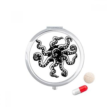 Imagem de Marine Life Octopus Black Illustration Caixa de armazenamento de medicamentos dispensador de comprimidos