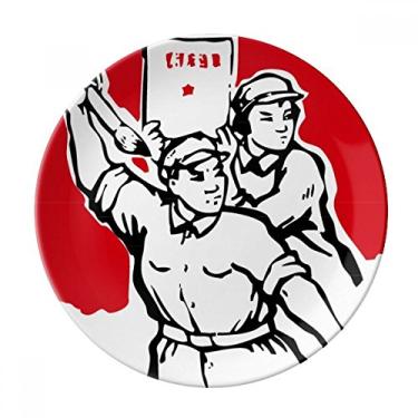 Imagem de Prato de patriotismo vermelho de papel comunista salver louça de porcelana decorativa para jantar