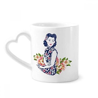 Imagem de Caneca feminina de flor azul da cultura chinesa Caneca de café cerâmica copo de coração de vidro