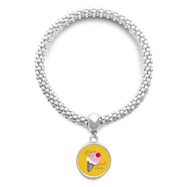 Imagem de DIYthinker Pulseira com pingente de prata Cherry Sweet Baby Sweet Ice Cream com corrente ajustável