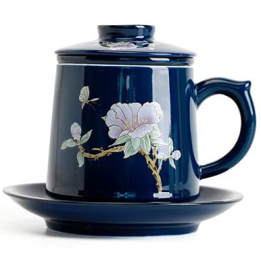 Imagem de PAYNAN Caneca criativa de 450 ml xícara de chá com filtro de cerâmica, copo de água potável simples para escritório, casa, conjunto de chá